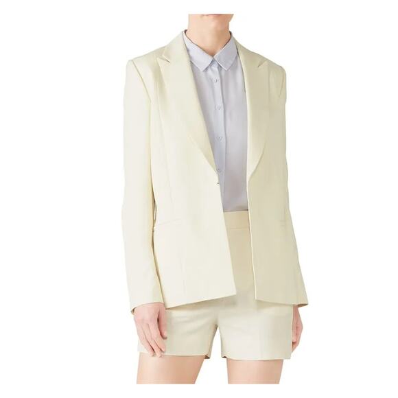 Victoria Beckham Jacket Womens 4 Cream Slim Blazer Career Linen Blend - Picture 1 of 14
